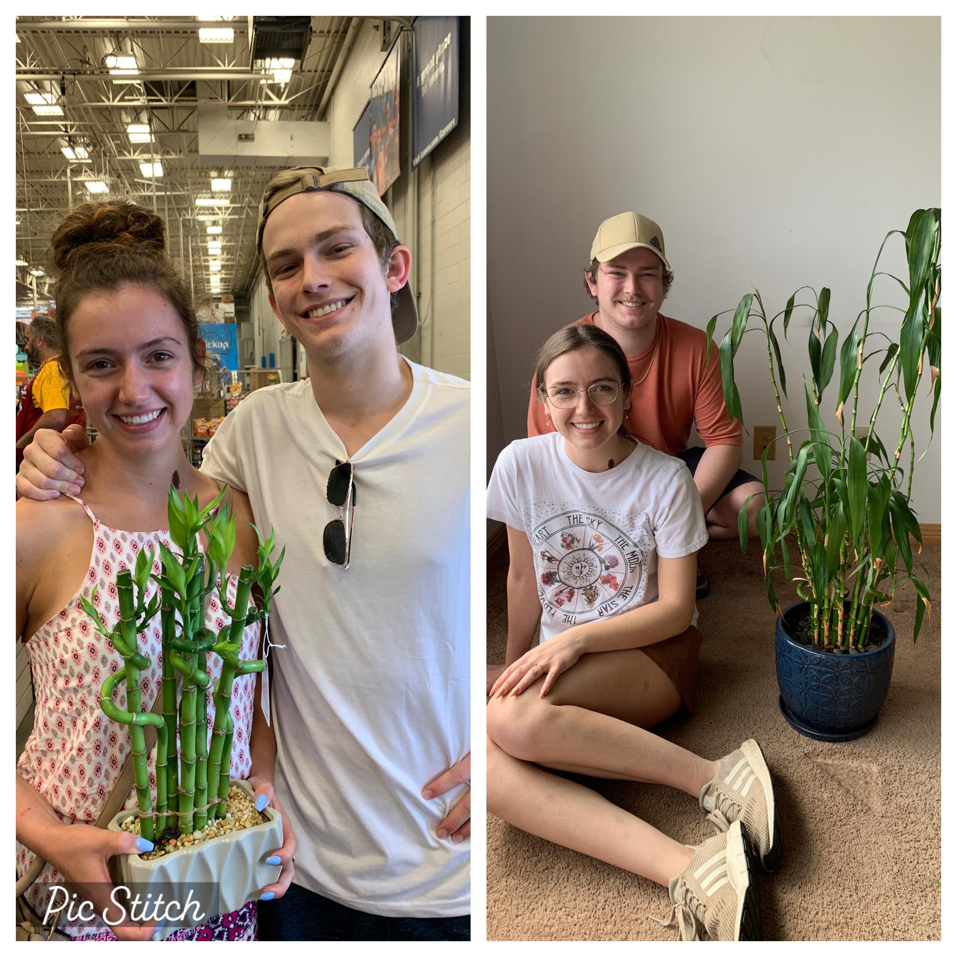 Left side is when we moved into our first apartment together (August 2019) with our new lucky bamboo plant; Right side is us moving out of our first place with the same lucky bamboo (April 2023).