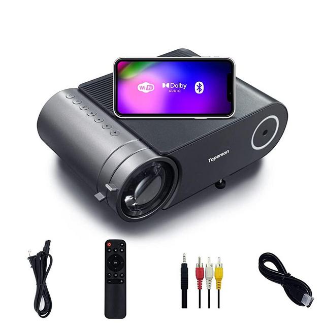 Projector,Toperson Portable Projector with 5G WiFi and Bluetooth,Native 1080P Movie Projector for Indoor/Outdoor Use,180 ANSI,200"Max Image,Compatible with Dolby,HDMI,VGA,AV,USB and Remote Controller
