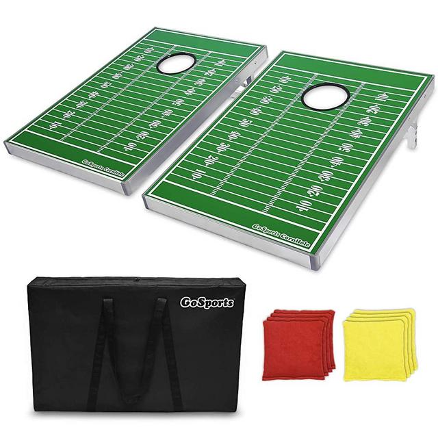 GoSports Cornhole Bean Bag Toss Game Set - Superior Aluminum Frame (American Flag, Football, LED and Classic designs)