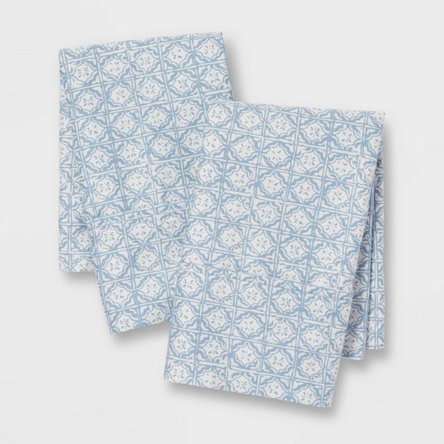 Standard 400 Thread Count Printed Pillowcase Set Blue Block Print - Threshold™