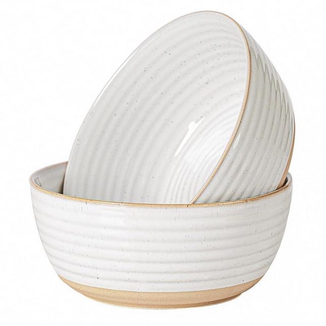 MIKIGEY Large Serving Bowls Set of 2, 8 inch & 60 oz Salad Bowl, Bowls for Kitchen, Ceramic Bowl for Salad, Soup, Ramen, Popcorn, Chip, Farmhouse Kitchen Decorative, Vanilla White