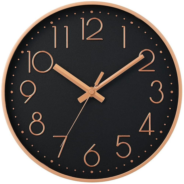 DAXSMY Wall Clock - 8 Inch Silent Non-Ticking Modern 3D Wall Clocks Battery Operated - Decorative Clock for Kitchen, Home Office, Bathroom, Bedroom(Black)