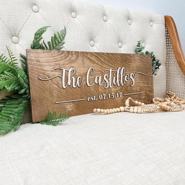 Personalized Family Name Sign – Custom Wooden Name Sign, Wedding Welcome Sign, Newlywed & Housewarming Gifts, New Home Gift Ideas, Family Name Sign, Hickory Hollow Designs (Est. Full Date)