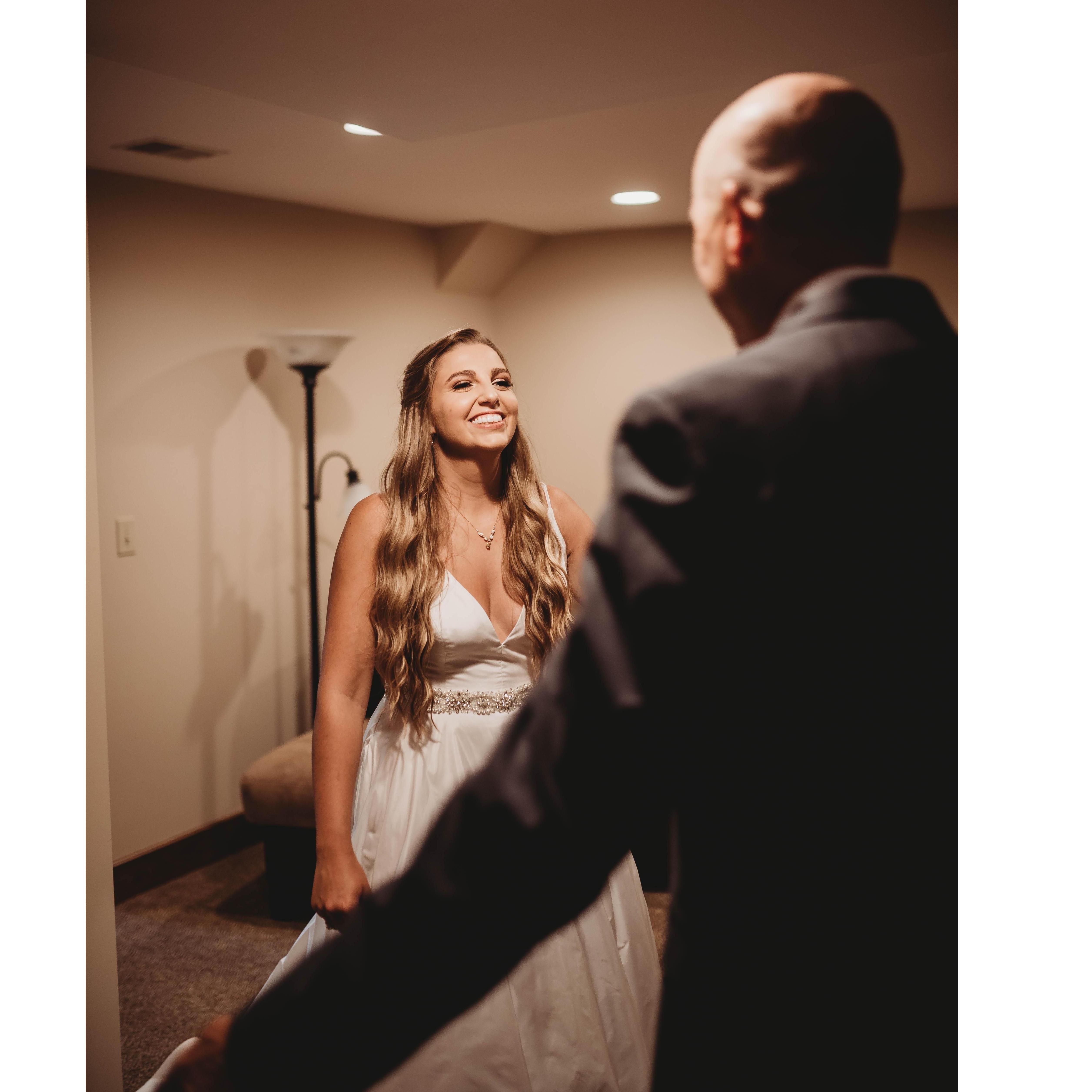 When the bride saw her Dad for the first time.