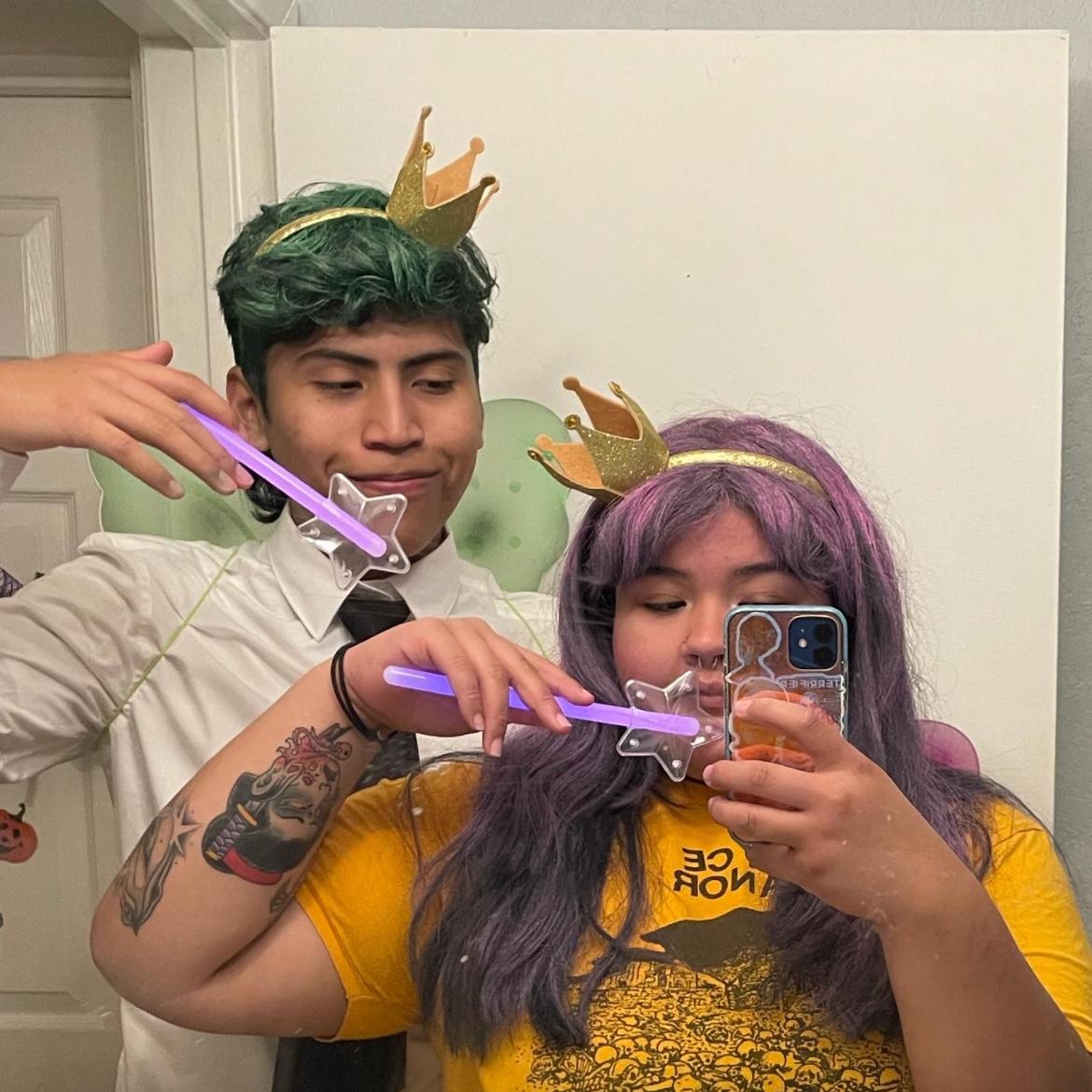 Our fourth Halloween together (2022). The fairly odd parents of course! I loved this one because we both grew up watching this show. (2023 doesn’t have a costume because I was in college) -Cori
