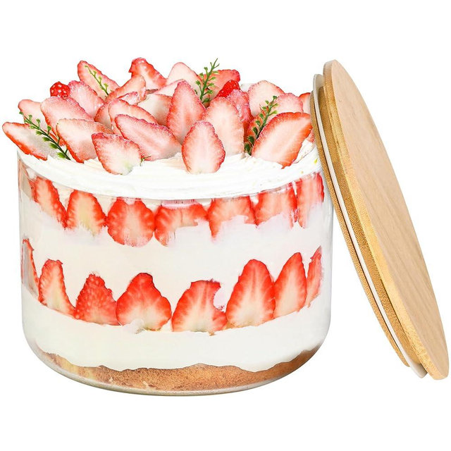 YUBAMIN Glass Salad Bowl with Lid, 7.9" Large Trifle Bowl with Lid 125oz, Morden Design Clear Serving Bowl with Lids for Large Family, Keep Food Fresh, Microwave Dishwasher Safe, Kitchen Must-Have