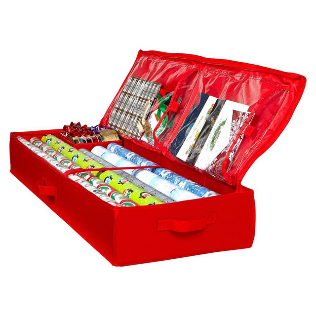 Wrapping Paper Storage Container – Fits up to 27 Rolls 1 3/8” Diam. - Underbed Gift Wrap Organizer Bags, Wrapping Paper Rolls, Ribbon, Bows - Under Bed- 600D Material - Up to 40” Rolls