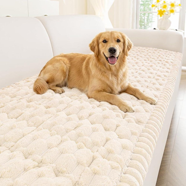 Smiry Couch Covers for Dogs Washable, Non Slip Fuzzy Pet Couch Covers for Sofa, Soft Thick Sofa Slipcovers Furniture Protector Pet Friendly (Cream, 27.6" x 82.7")