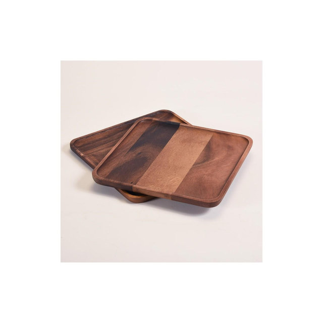Kalmar Home Solid Acacia 11" Square Plates - Set of 2