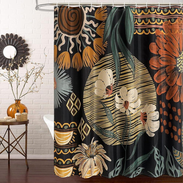 MitoVilla Boho Floral Shower Curtain, Retro Aesthetic Flower Fabric Cloth Shower Curtains for Chic Vintage Bathroom Decor, Modern Abstract Bohemia Botanical Shower Curtain, 72x72