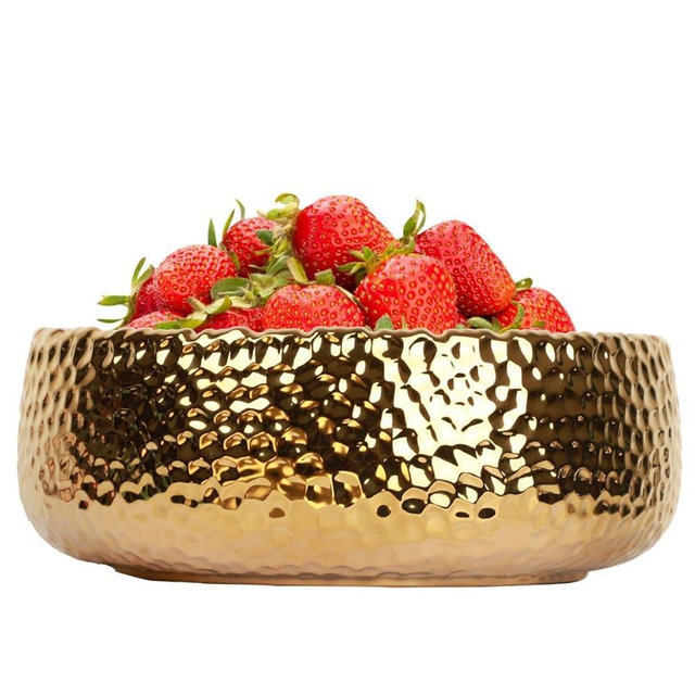 LOUIE SILNA 11.8'' Large Decorative Bowls Weddings kitchen Serving Bowl for Restaurant Breakfast and Hotel Buffet - Sparkling Gold