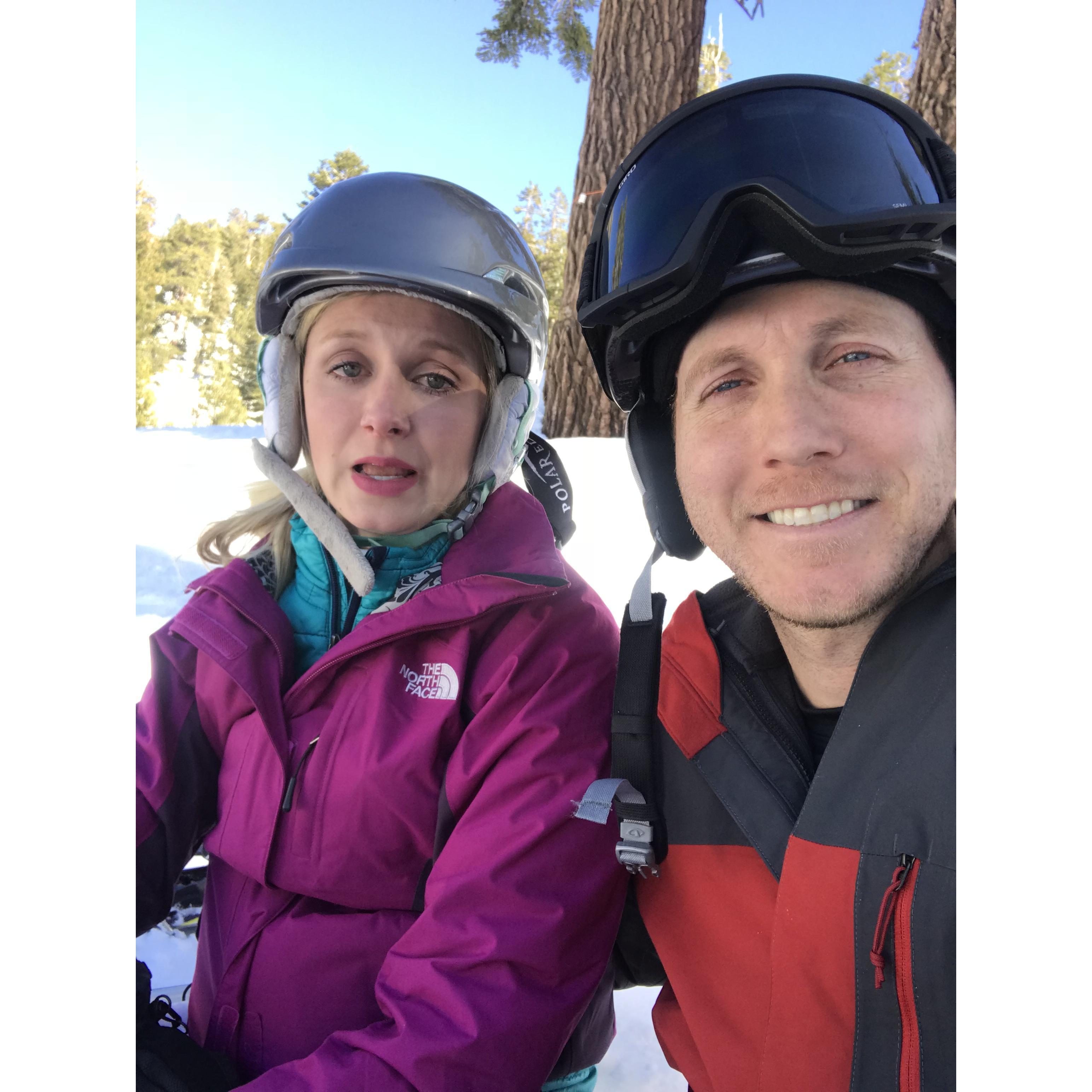 Jessica's first meltdown on the slopes. Trae is all smiles.