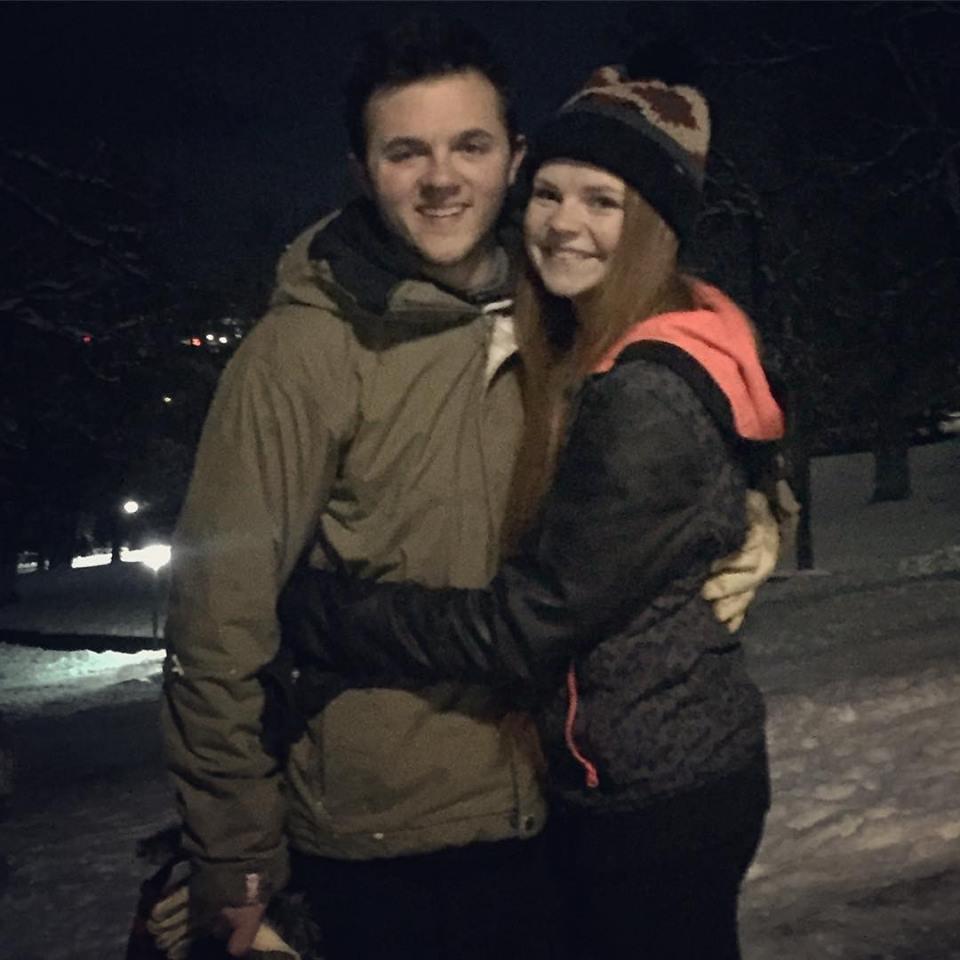 One of our first dates after making it official was sledding down Old Main Hill!