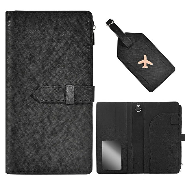 Deziliao Passport Wallet for Men and Women, Mulit-purpose RFID Blocking Passport Holder Travel Wallet, Passport and Vaccine Card Holder Combo, Travel Essentials Passport Cover Case（Black）