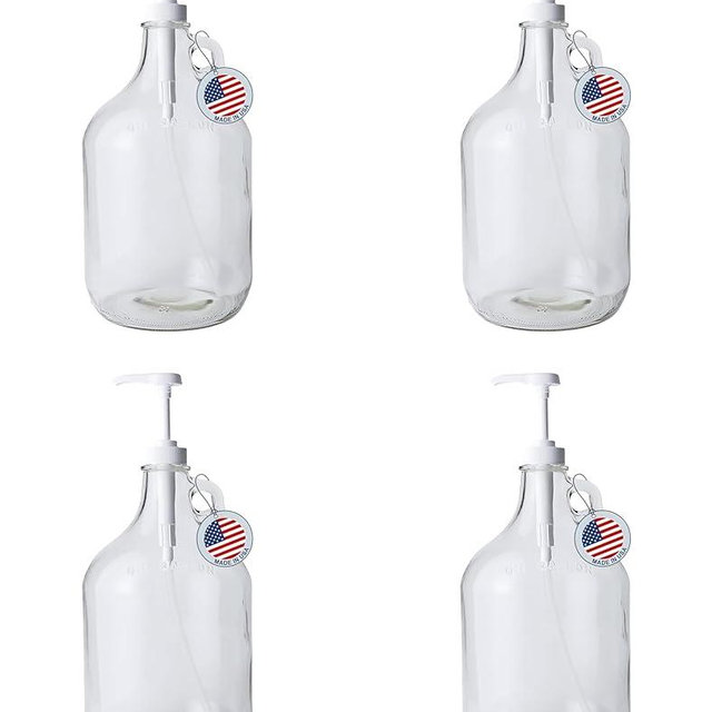 Fastrack 4-Pack 1 Gallon Glass Jug Laundry Detergent Dispenser – Airtight Screw-Top Container | Non-Slip Base | Detergent Pump Dispenser or Syrup Pump | Eco Friendly Food Grade