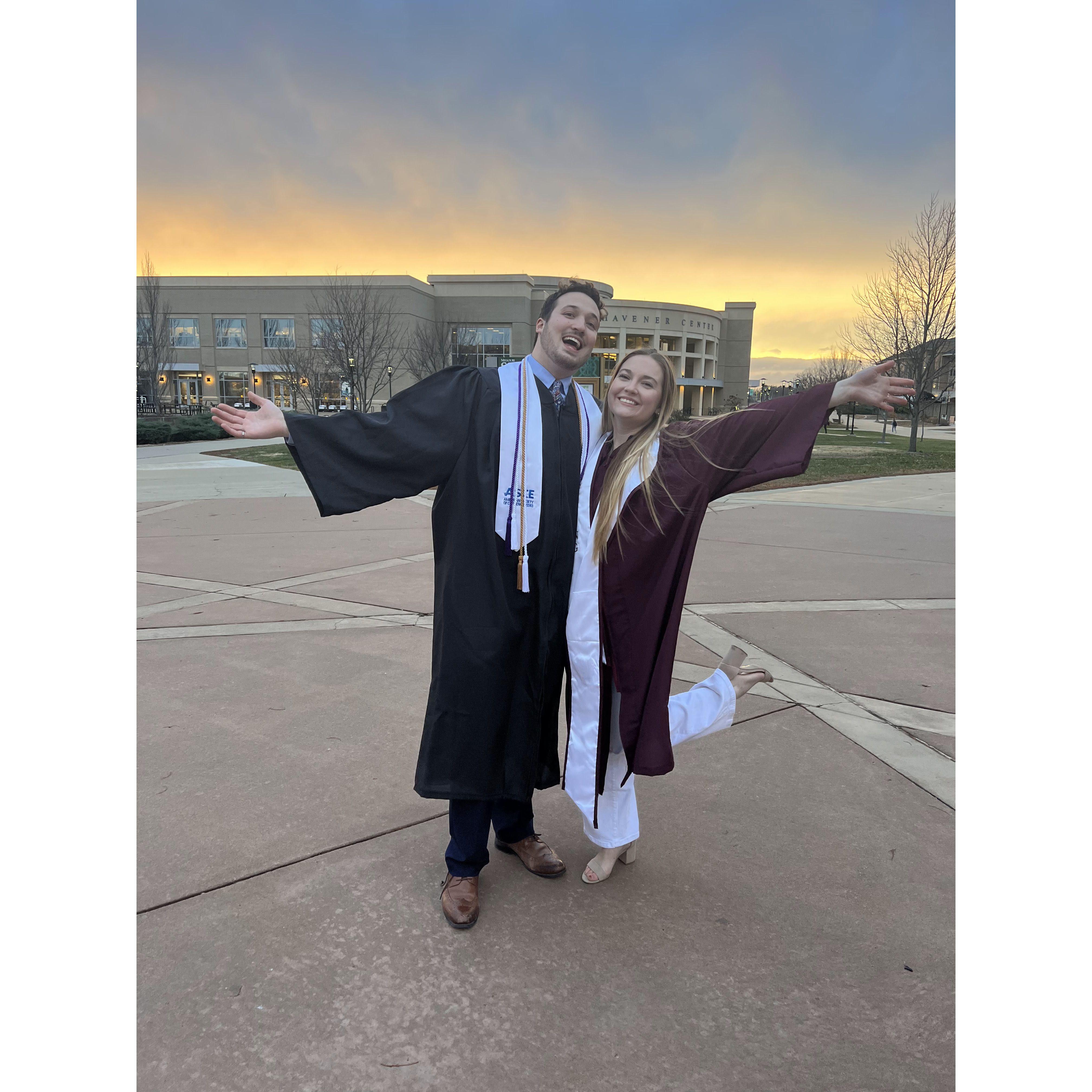 The couple was able to snap a few photos in their graduation regalia a few days before Cam graduated!