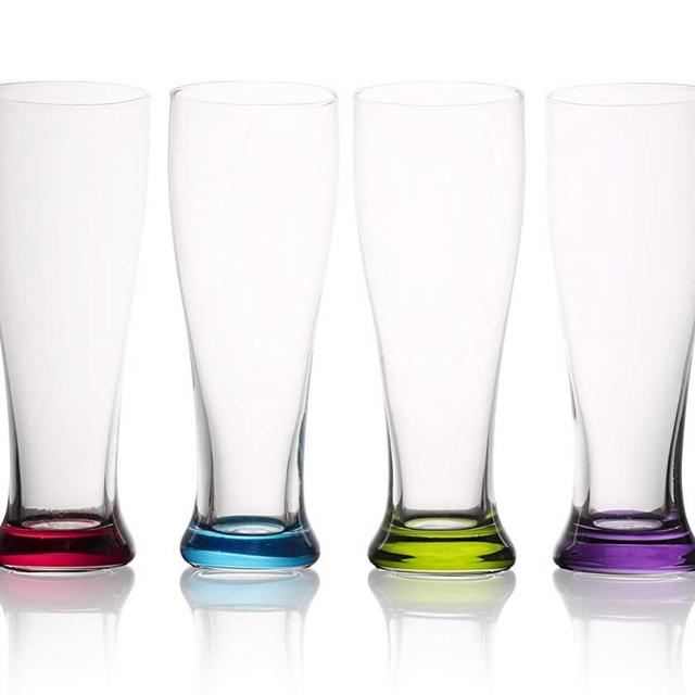 Trinkware Beer Glasses With Color Base - Pilsner Drinkware Set of 4 - Tall Glassware For Beer, Wine, Fruit Smoothies, Iced Coffee - 15oz