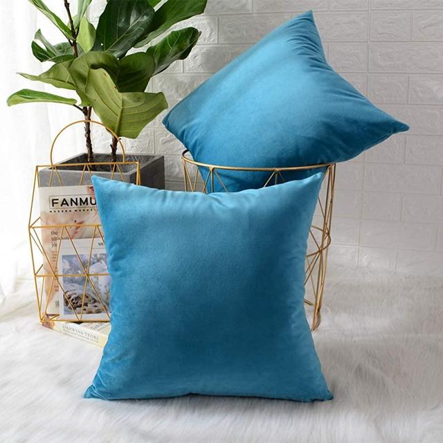 MERNETTE Pack of 2, Velvet Soft Decorative Square Throw Pillow Cover Cushion Covers Pillow case, Home Decor Decorations for Sofa Couch Bed Chair 18x18 Inch/45x45 cm (River Blue)