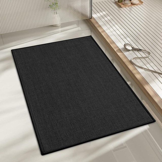 chakme Bathroom Rugs Mat 24x17, Ultra Thin Non Slip Bath Mat Small Quick Dry Absorbent Bath Mat for Bathroom Floor, (Black, 24"x17")
