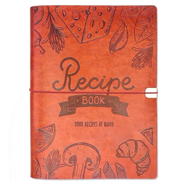 Recipe Book To Write In Your Own Recipes - A5 Blank Recipe Journal with Leather Cover - Holds 130 Recipes - Includes Stickers - Family Cookbook Gift for Women & Home Cooks