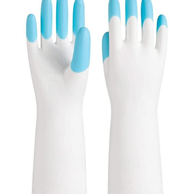 PACIFIC PPE Reusable Household Gloves, PVC Dishwashing Gloves, Unlined, Long Sleeves, Kitchen Cleaning, Blue, Large