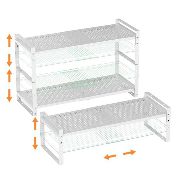 Ipotive Multi-Functional Metal Shoe Rack,Expandable Adjustable Stackable Kitchen Organizer,Metal Shelf risers for cabinets, Kitchens and Closet, Bathroom(3Packs/White/Medium)