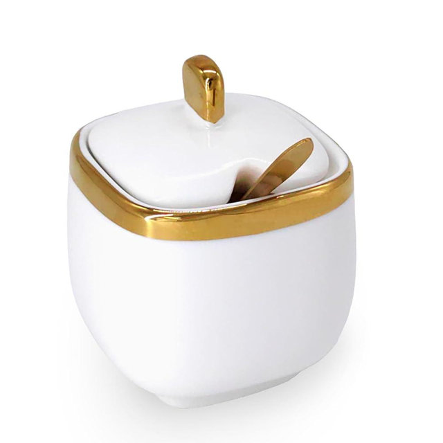 NAXIHOPT Sugar Bowl with Lid and Spoon, 10oz Ceramic Sugar Containers for Countertop, Salt Bowl Spice Seasoning Jar for Kitchen, Covered Sugar Dish Coffee Bar Accessories, White