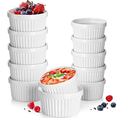 DeeCoo 12 Pack Porcelain Souffle Dish Ramekins Baking Cups – 6 oz x 6, 8 oz x 6 -Oven Safe White Ramekins Bakeware Set for Pudding, Creme Brulee, Custard Cups and Souffle Small instant table tray