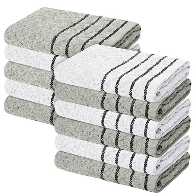 Oakias Kitchen Towels Grey (12 Pack, 16 x 26 Inches) – Cotton Kitchen Hand Towels – 360 GSM – Highly Absorbent & Quick Drying Dish Towels – Diamond Stripe Style