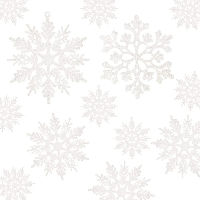 36pcs White Snowflake Ornaments Plastic Glitter Snow Flakes Ornaments for Winter Christmas Tree Decorations Size Varies Craft Snowflakes