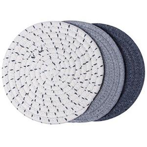 100% Cotton Thread Weave Pot Holders, Hot Pads, Pot Holders, Spoon Rest, Jar Opener & Coasters, For Cooking and Baking, Diameter 7 Inches, Round, Set of 3, Grey Set
