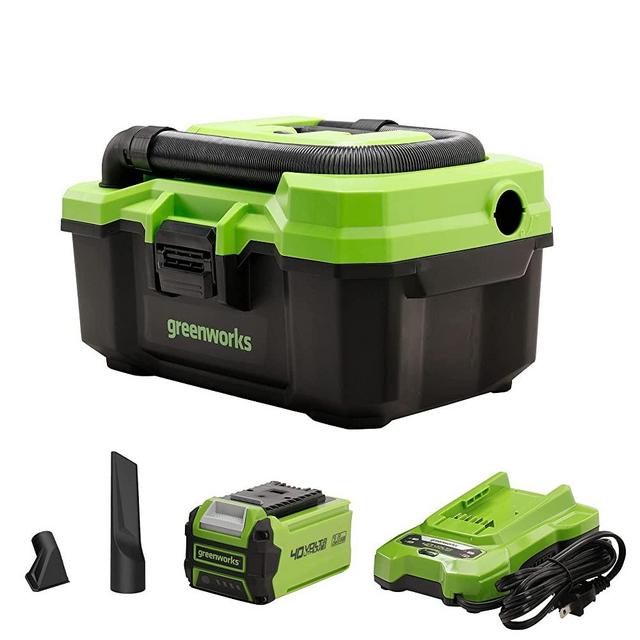 Greenworks 40V 3-Gallon Wet / Dry Shop Vacuum, 2Ah USB Battery and Charger Included