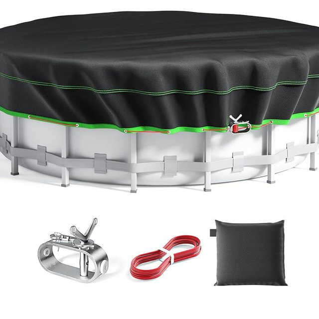 24 Ft Round Pool Cover, Solar Cover for Above Ground Pools, Heavy Duty Swimming Pool Cover Protector with Winch and Cable, Strong Tear Resistant Winter Pool Cover Ideal for Waterproof and Dustproof