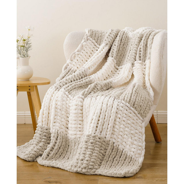 Battilo Color Blocked Thick Chenille Chunky Knit Throw, 50" x 60"