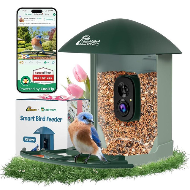 Upgraded Smart Bird Feeder with 4K HD Camera, Birdwatching Camera with AI Identify Birds & Solar Panel for Outdoors, Auto Video Capture & Instant Notifications, Forest Green