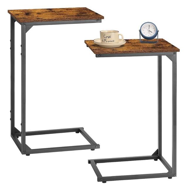melos C Shaped End Table Set of 2, Tall Side Table for Couch, Sofa Table with Metal Frame for Living Room, Couch Tables That Slide Under for Bedroom, Bedside Rustic Brown