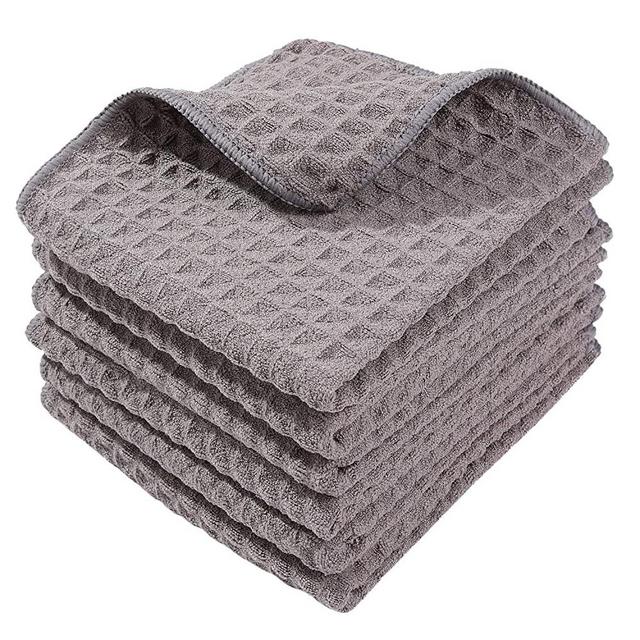 Homaxy Premium Microfiber Waffle Weave Kitchen Dish Cloths, 12 x 12 Inch Ultra Absorbent and Solid Color Dish Towels for Washing Dishes Fast Drying Cleaning Cloth, 6 Pack, Coffce