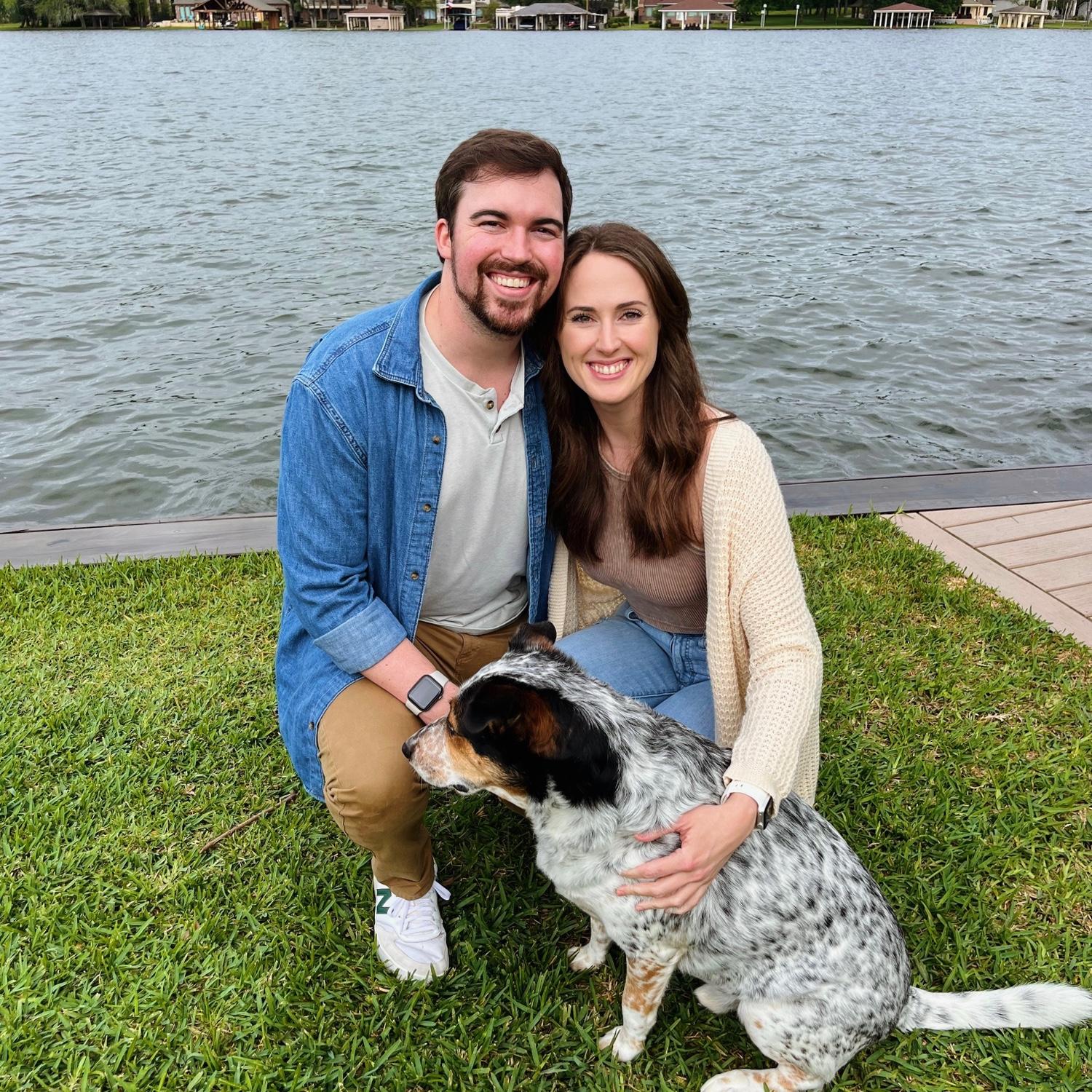 Our first family photo with our dog, Cooper!