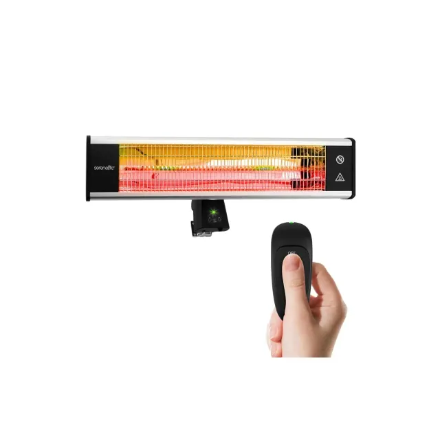 SereneLife 1500W Wall-Mounted Patio Heater with Remote, Electric Infrared Outdoor Space Heater 26"x8" Black SLOHT28, 1 Count