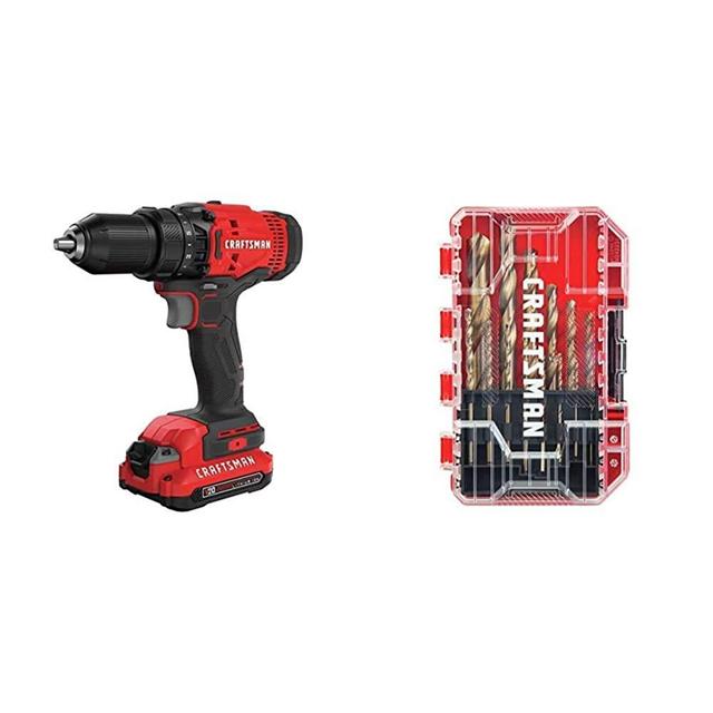 CRAFTSMAN V20 Cordless Drill/Driver Kit with Drill Bit Set, Gold Oxide, 14-Piece (CMCD700C1 & CM2214)