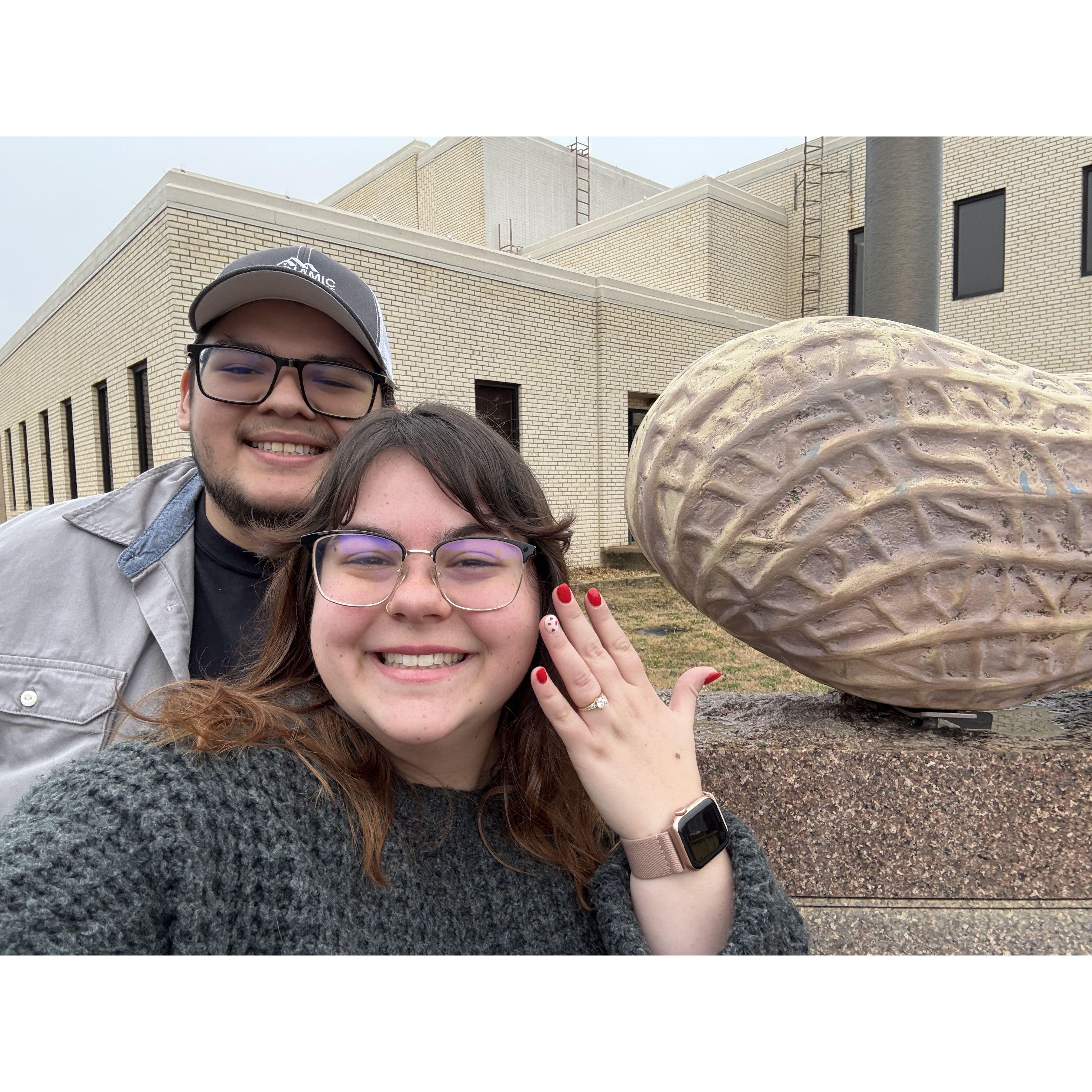 The proposal at the World's Largest Peanut Statue in Durant, OK