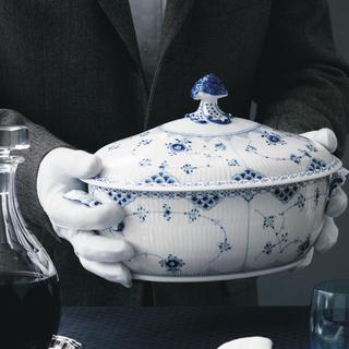 Blue Fluted Half Lace Covered Tureen