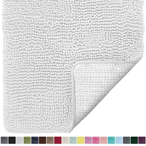 Gorilla Grip Original Luxury Chenille Bathroom Rug Mat, 24x17, Extra Soft and Absorbent Shaggy Rugs, Machine Wash Dry, Perfect Plush Carpet Mats for Tub, Shower, and Bath Room, White