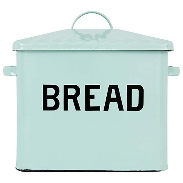 Creative Co-op Enameled Metal Distressed Bread Box with Lid, Blue