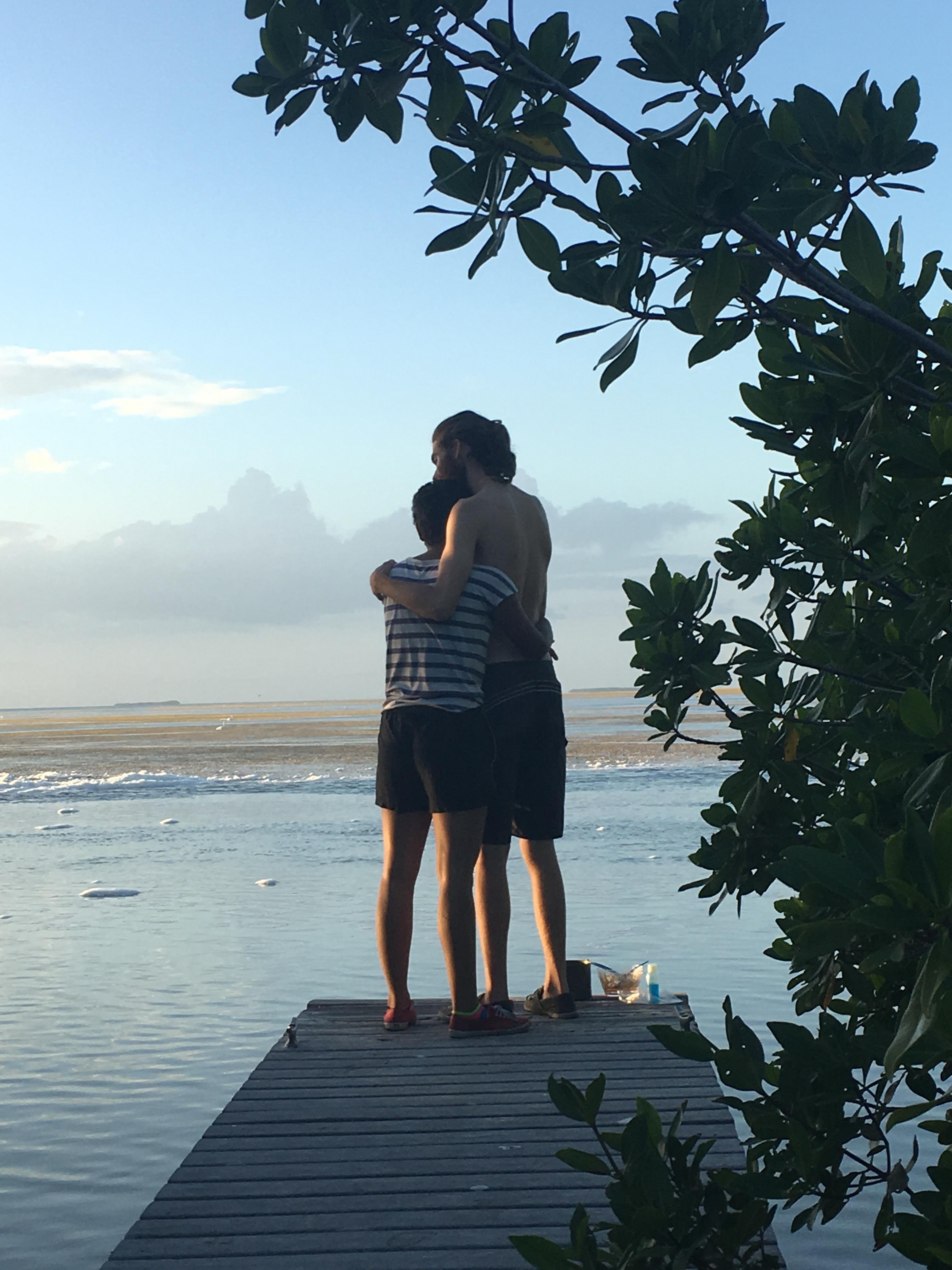 Hugging on the dock, right before he proposed (2016)