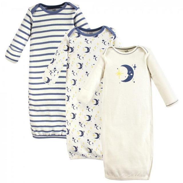 0-6 Months, 3pk Organic Cotton Long-Sleeve Gowns, Moon Touched by Nature Baby