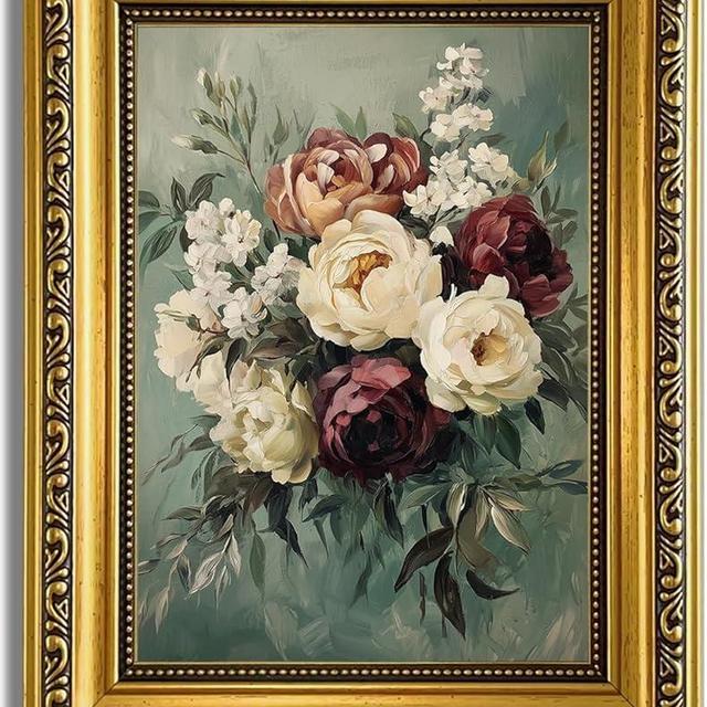YD&YZY Gold Framed Vintage Wall Art Canvas Still Life Flower Farmhouse Print Moody Floral Wall Decor Rustic Cottagecor Painting Picture Print for Dining Room Bedroom 8x10 inch Small Framed