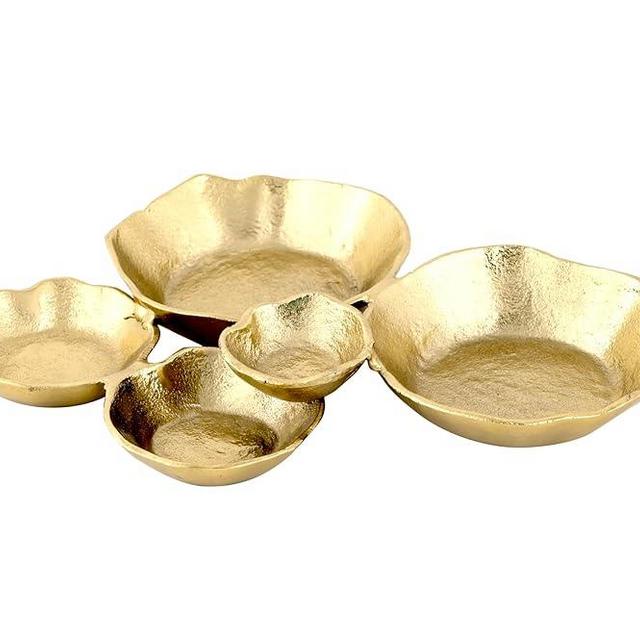 Cruiser’s Caché | 14" Cluster of 5 Serving Bowls Rustic Gold Finish, Hand-Crafted, Artisan Made