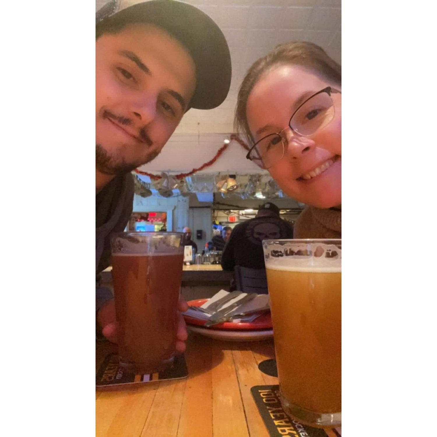Celebratory beers after she said yes!