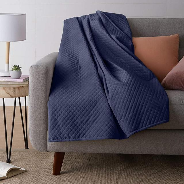 Amazon Basics Quilted Minky Weighted Blanket Cover - 60" x 80" (Full/Queen), Navy